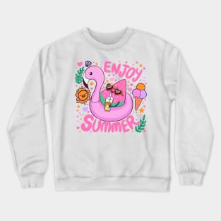 Enjoy Summer a fun summer time vacation design watermelon in a flamingo floaty Crewneck Sweatshirt